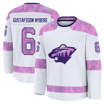 Men's Viking Gustafsson Nyberg Minnesota Wild 2024 Hockey Fights Cancer Practice Jersey - White Premium